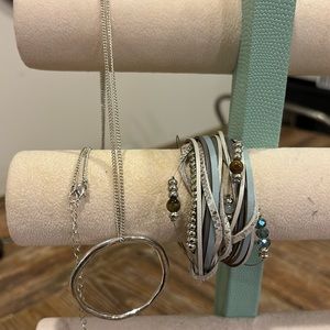 Leather beaded wrap bracelet and adjustable necklace set